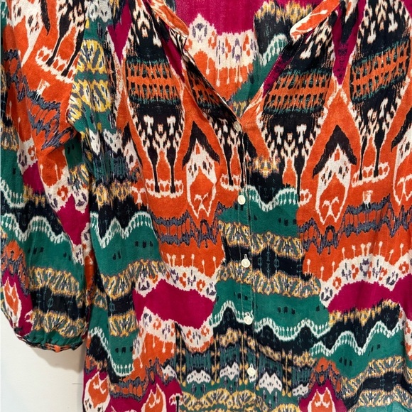 Lucky Brand Bohemian Top‎ Button Down S Peasant Blouse Multicolor Boho Southwest - Picture 4 of 6